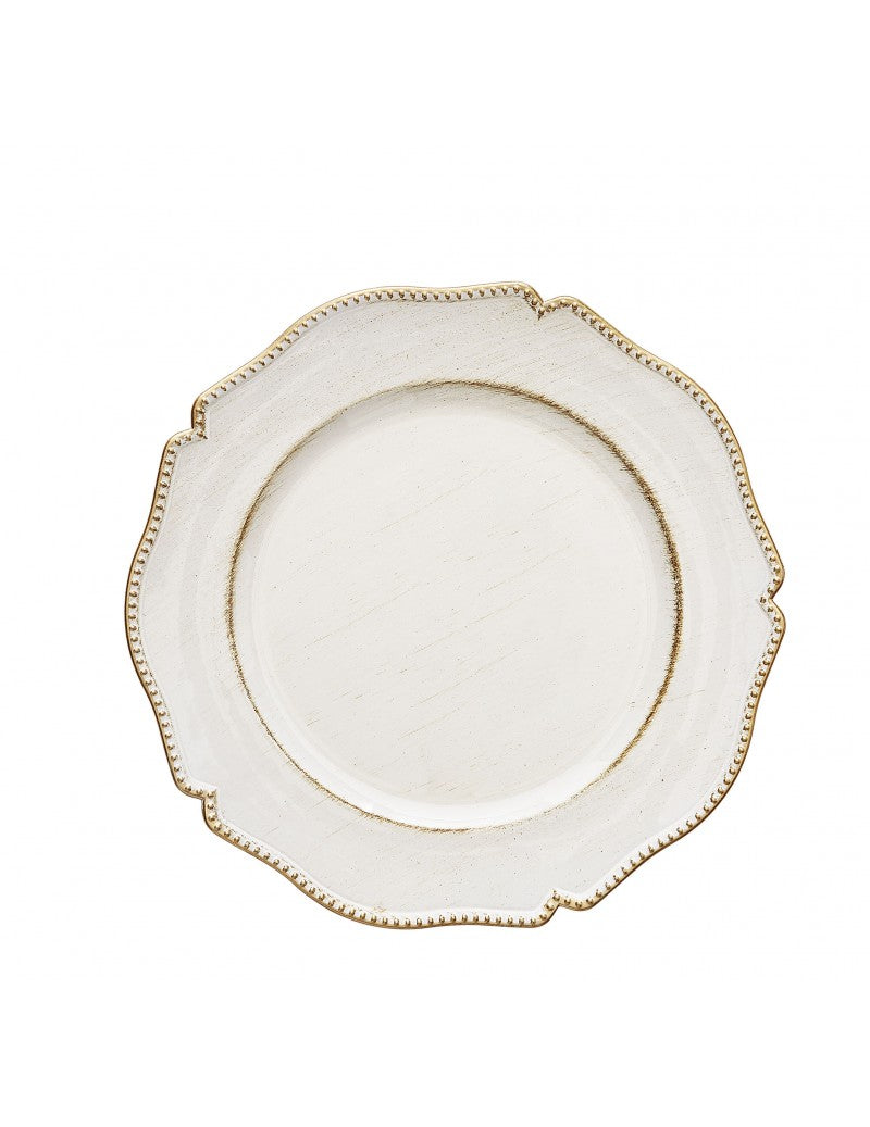 Set 4 sottopiatti Brandani in ceramica bianca con bordi oro 33 cm