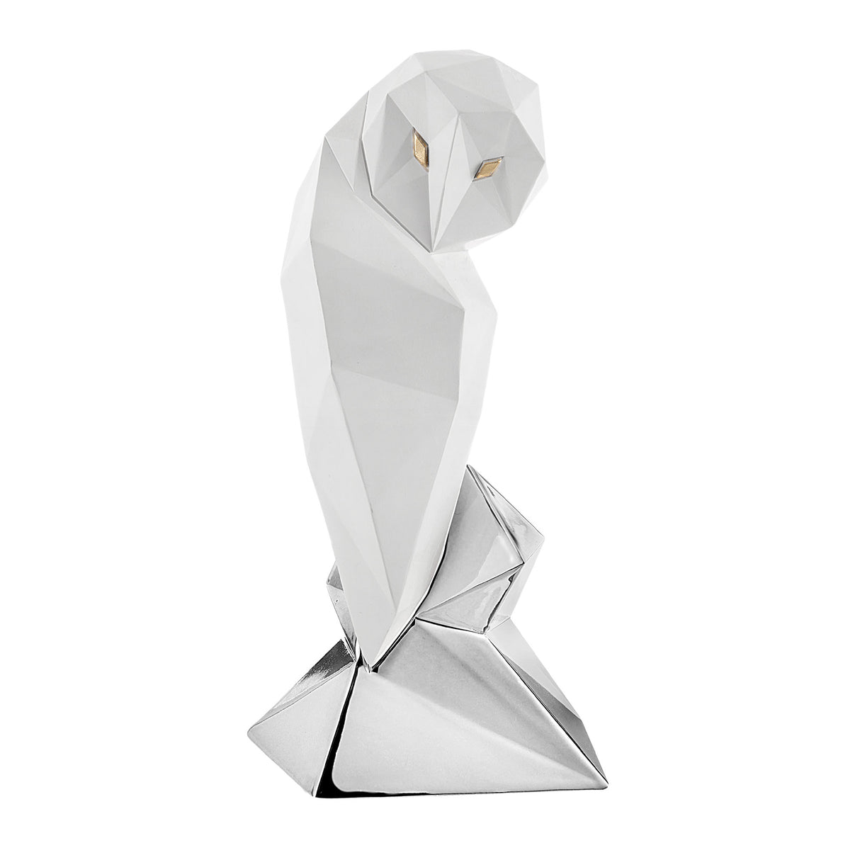 Gufo stilizzato Bongelli Preziosi in marmorino bianco e argento 16 cm