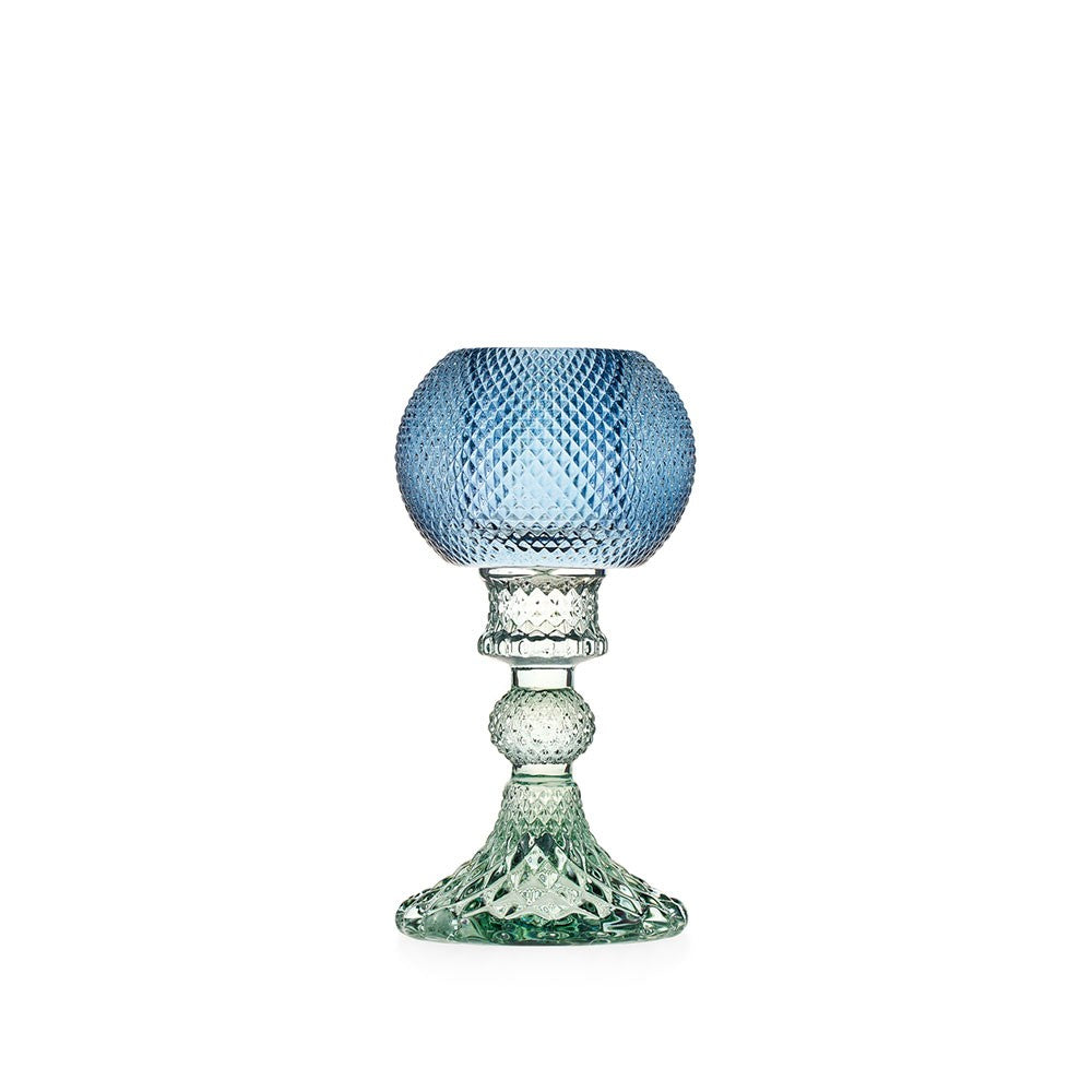 Candeliere Atena Emò Italia in vetro colorato verde e blu 16 cm