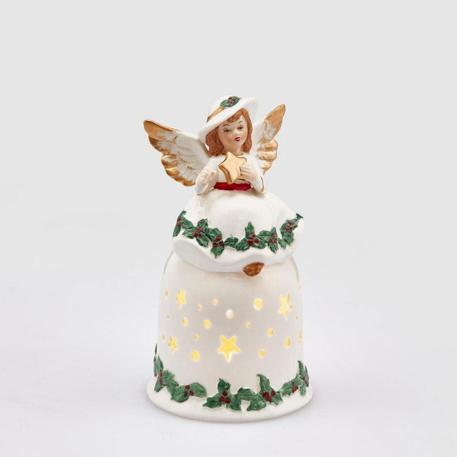 Campana con angelo EDG in ceramica bianca con fori a stella 18 cm
