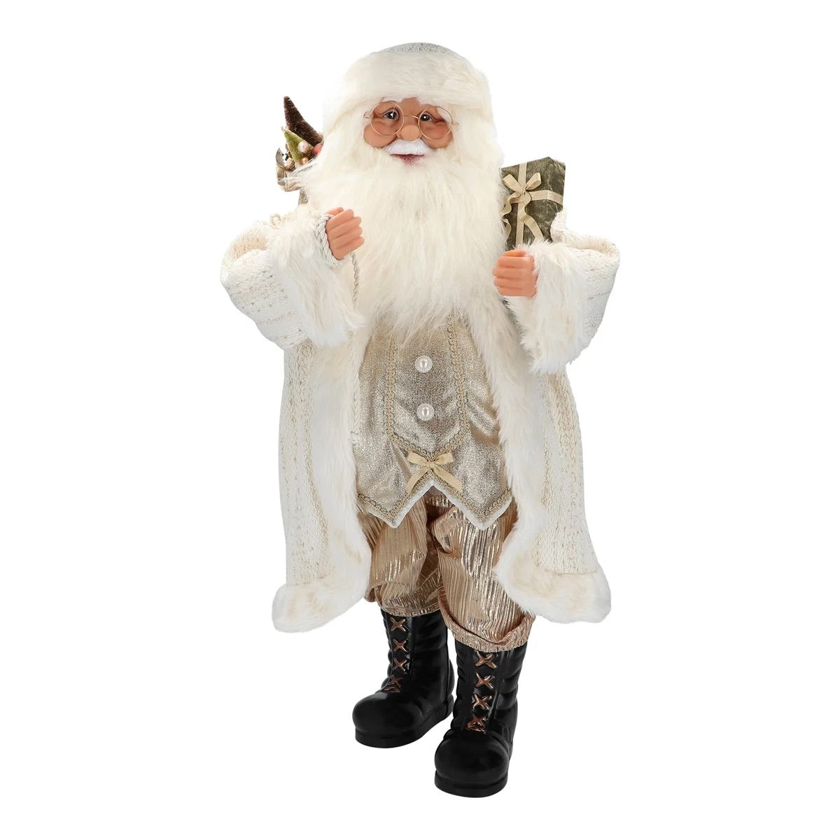 Babbo Natale Timstor in tessuto bianco con sacco regali altezza 82,5 cm