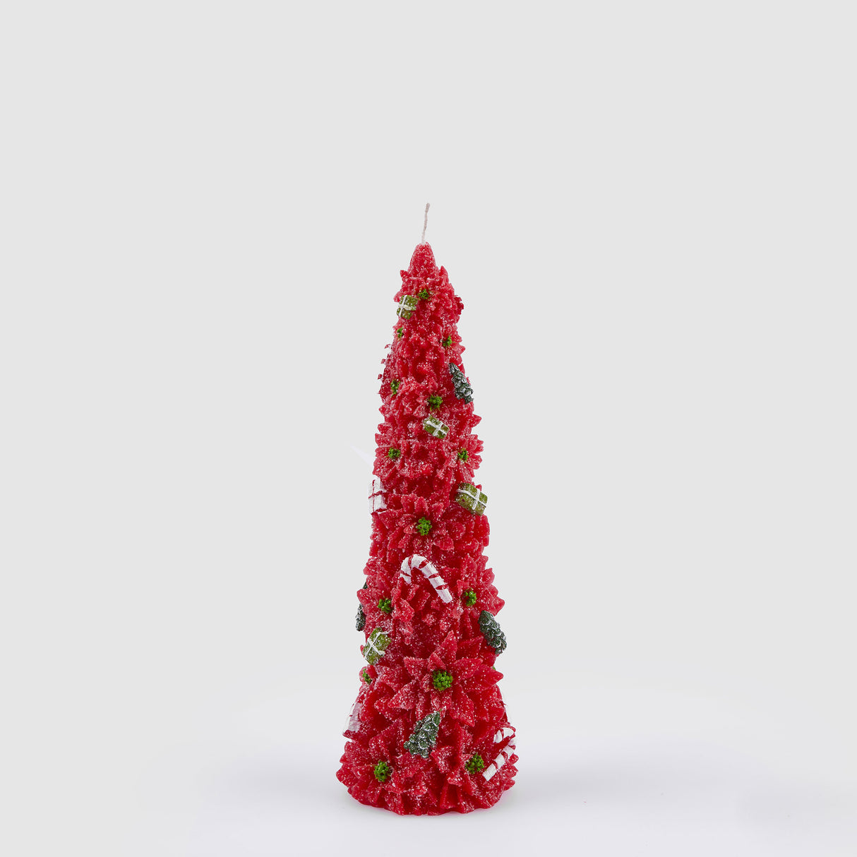 Candela a cono EDG in cera rossa con decoro stelle di Natale 26x8 cm