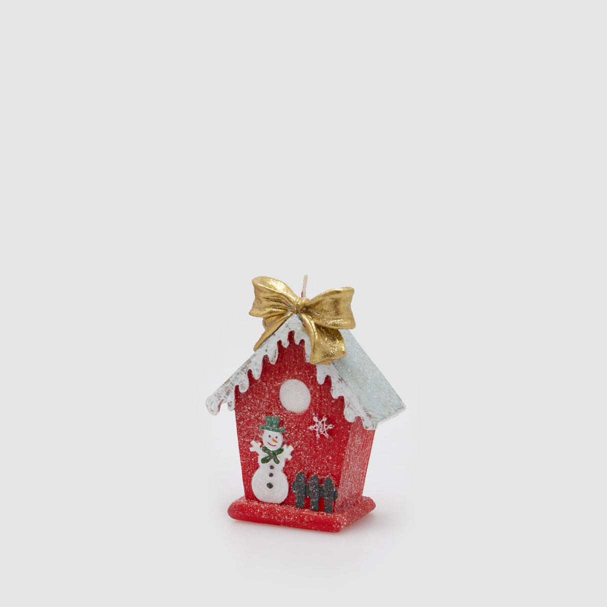Candela casetta con pupazzo di neve EDG in resina 14x11 cm
