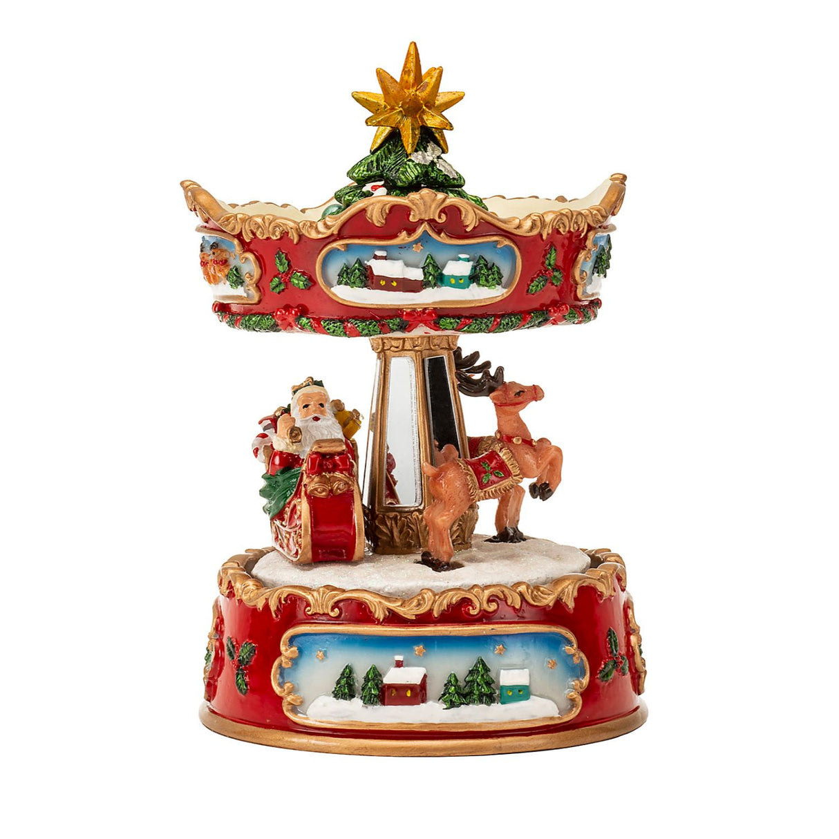 Carosello carillon Noel in poliresina con movimento 16,5 cm