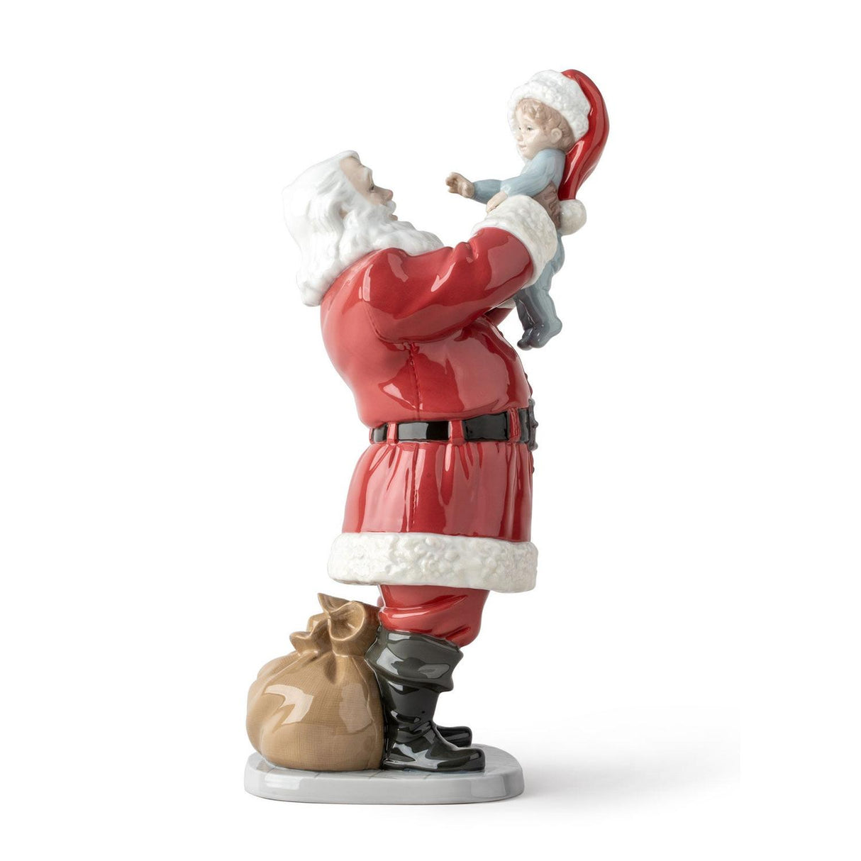 Scultura Babbo Natale Lladrò in porcellana lucida rossa 38x13 cm