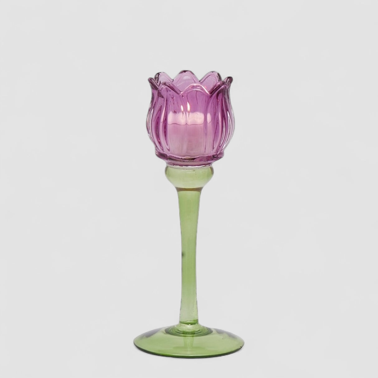 Portacandela Tulipano EDG in vetro viola altezza 22 cm