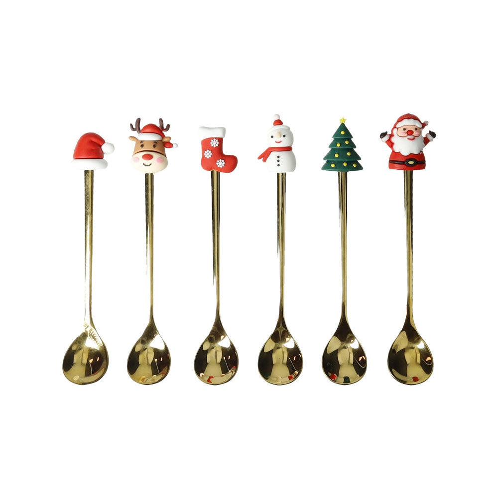 Set 6 cucchiaini natalizi Brandani in acciaio inox finitura oro