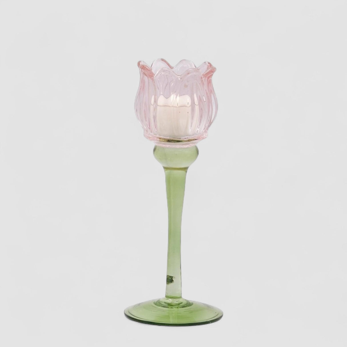 Portacandela Tulipano EDG in vetro rosa altezza 22 cm