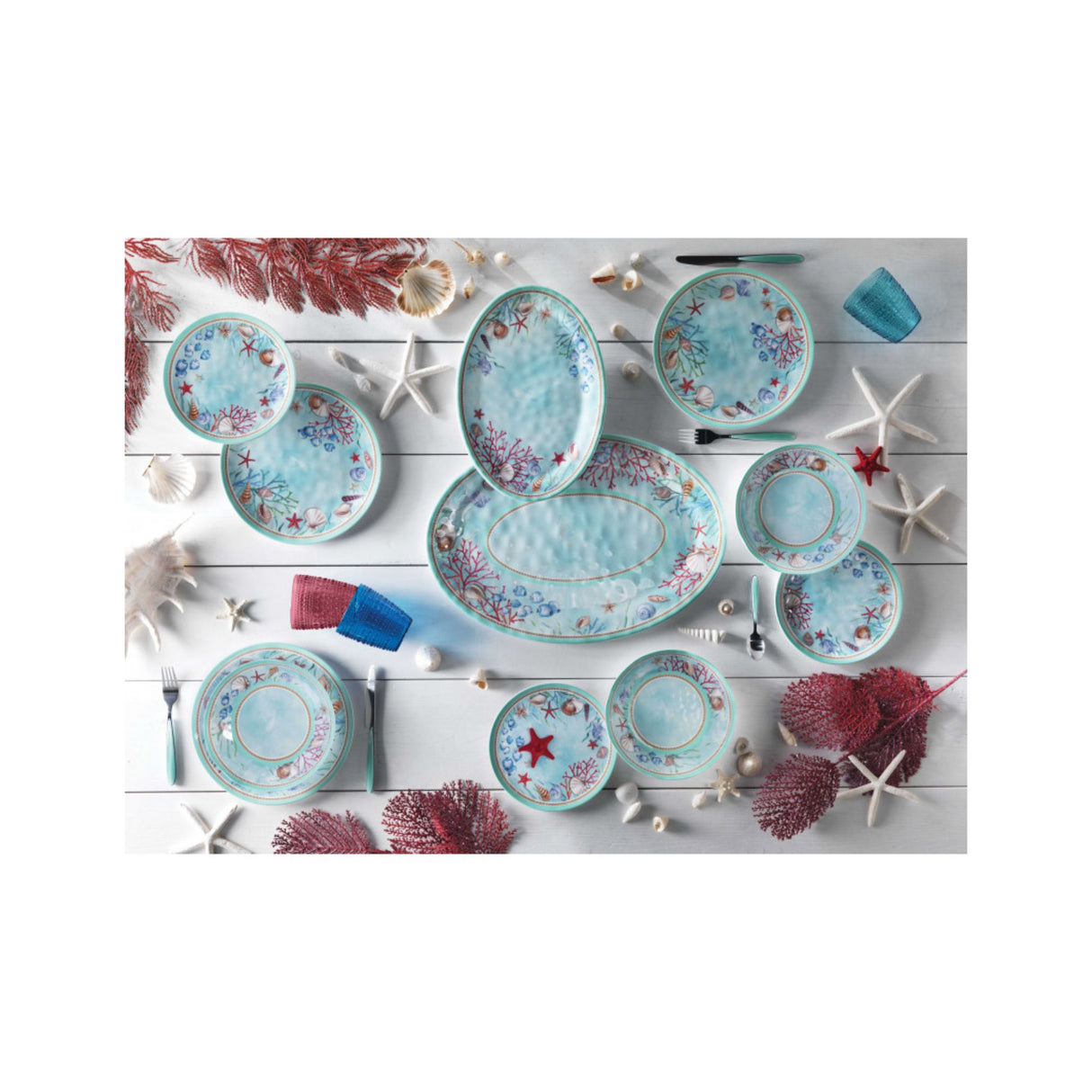 BRANDANI Vassoio Ovale Marino Reef Celeste Tavola 35x25cm Melamina