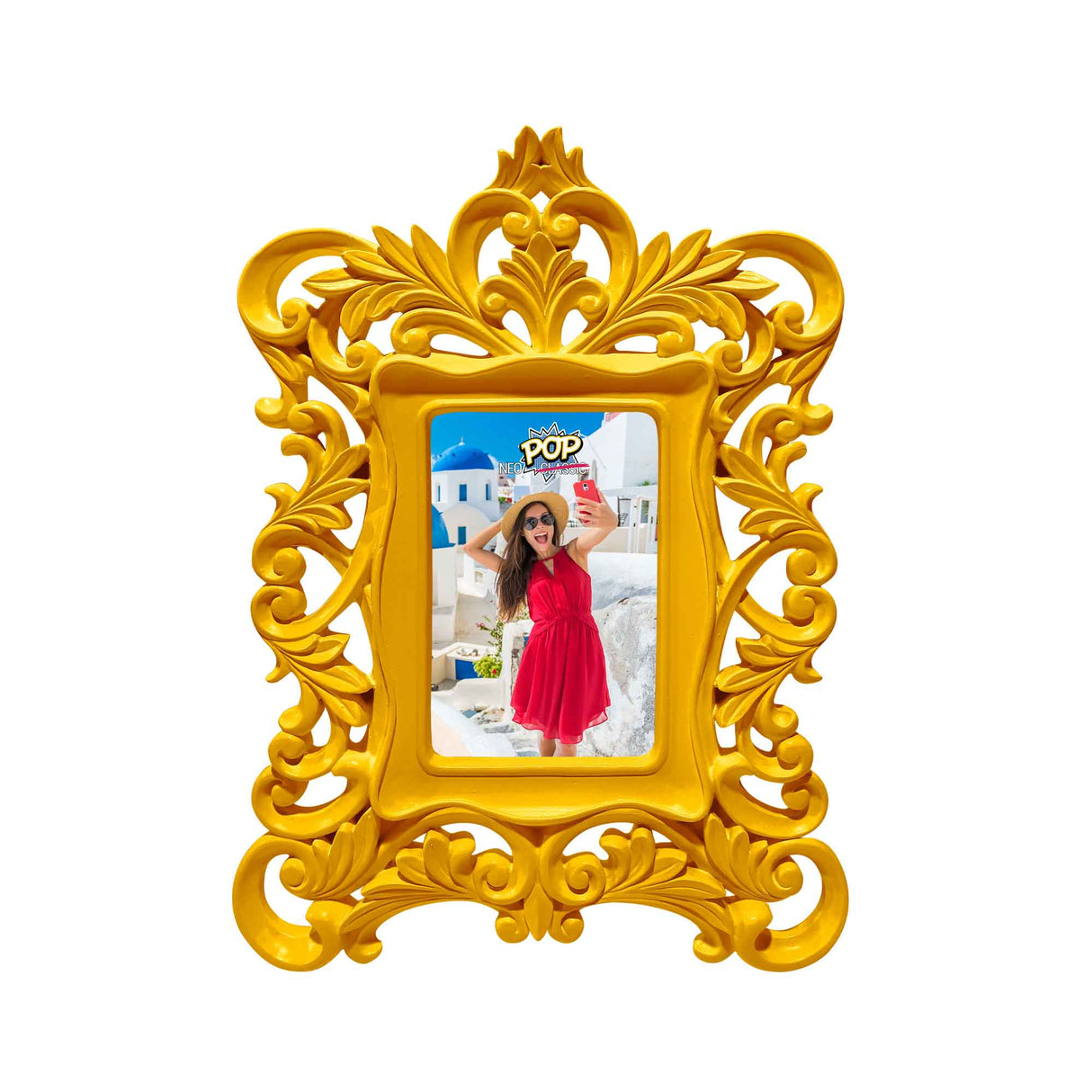 Portafoto Neopop Palais Royal in resina gialla stile barocco 26x35 cm