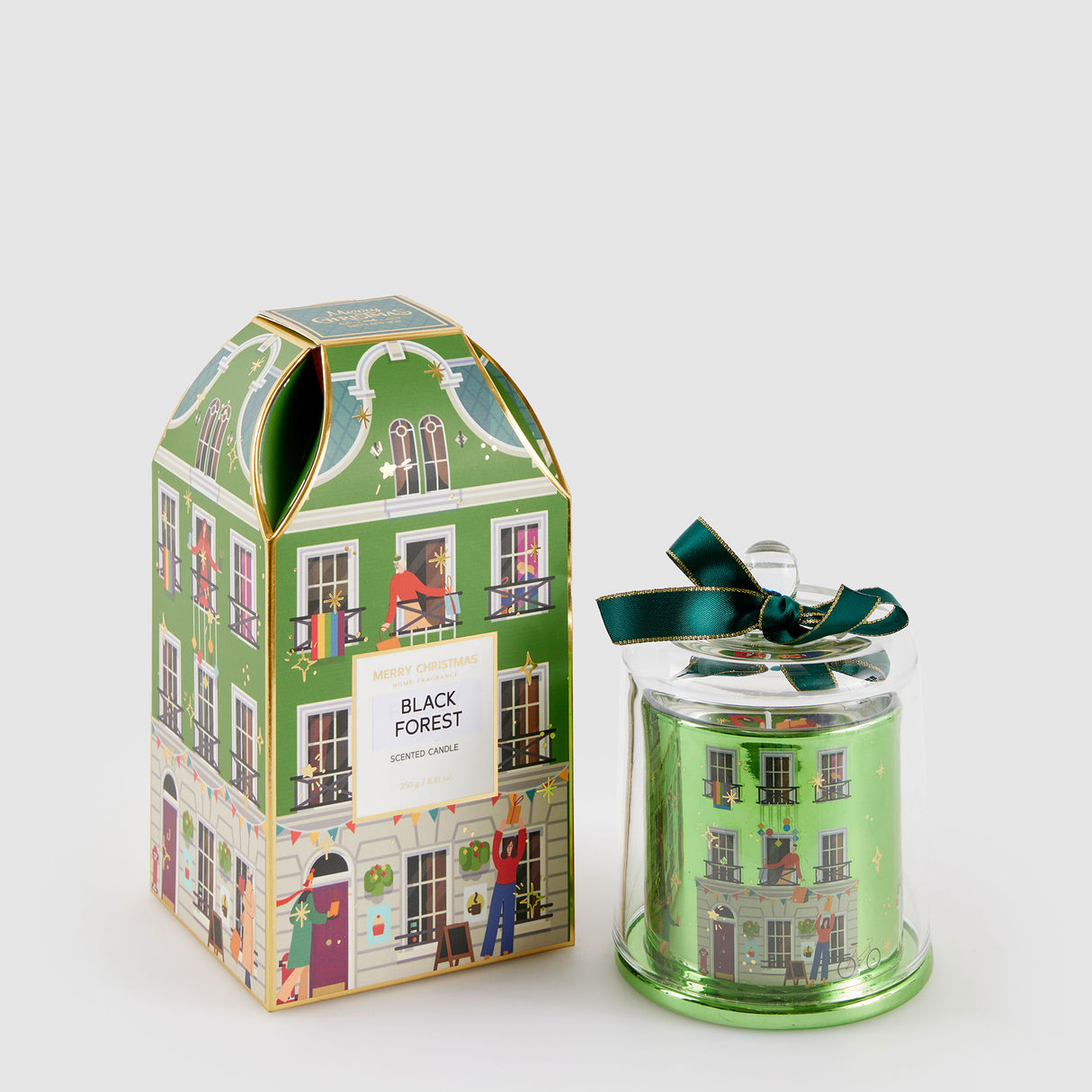 Candela natalizia EDG Rue De Rivoli in vetro con decoro casetta 13 cm