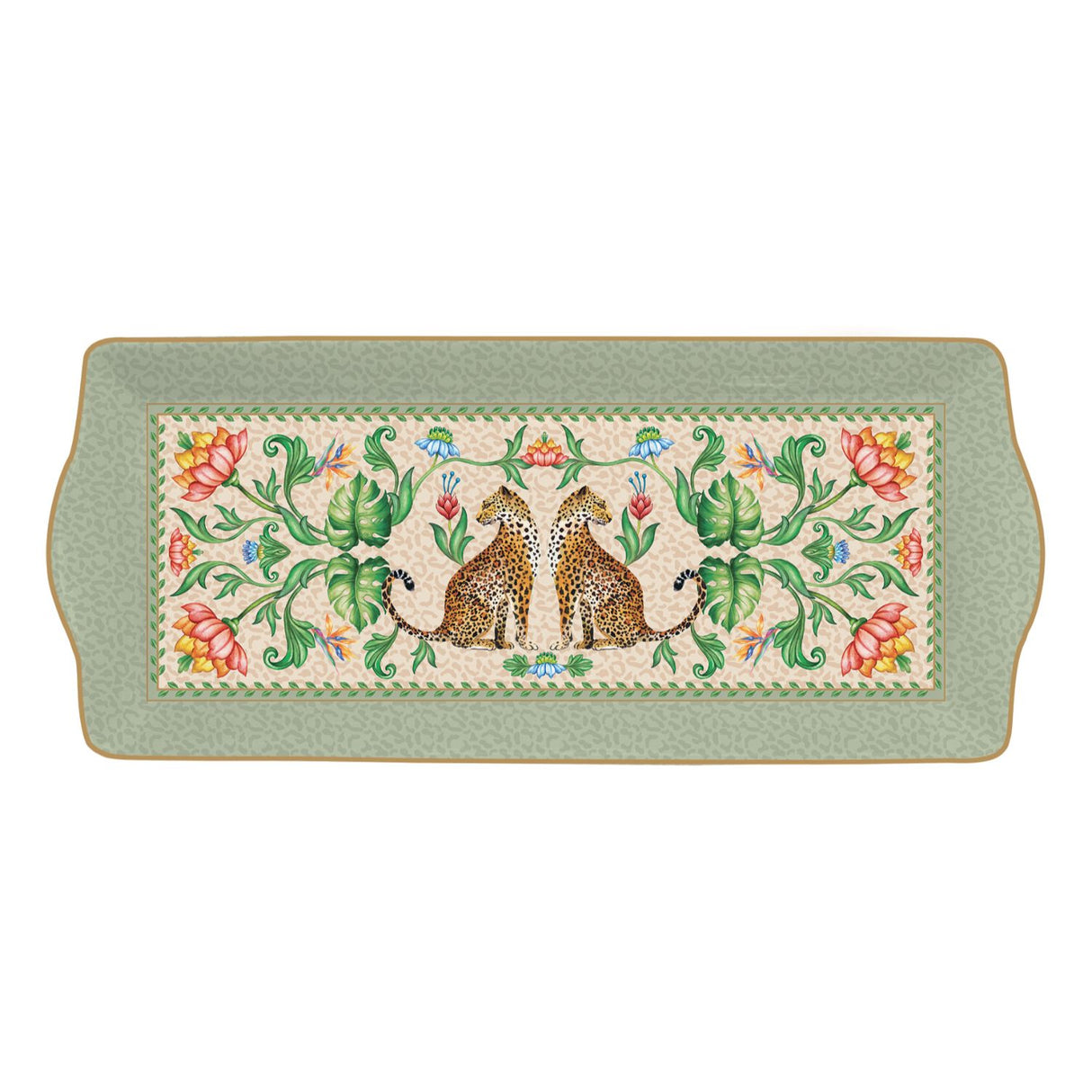 Vassoio Jungle Vibes Easy Life in porcellana con decoro leopardo 35x15 cm