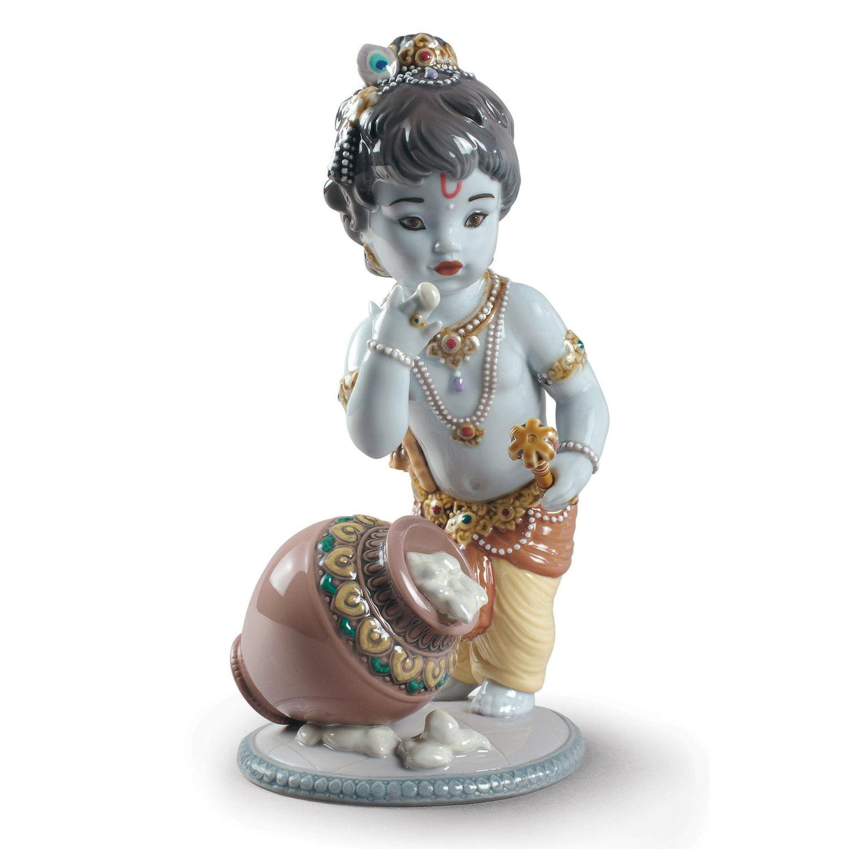 Statuetta Krishna Butterthief Lladrò in porcellana decorata 21x10 cm