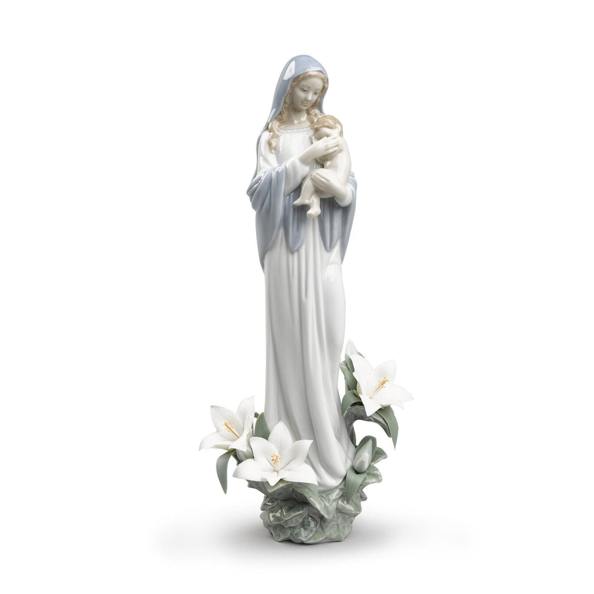 Statua Madonna dei Fiori Lladrò in porcellana decorata 33x14 cm