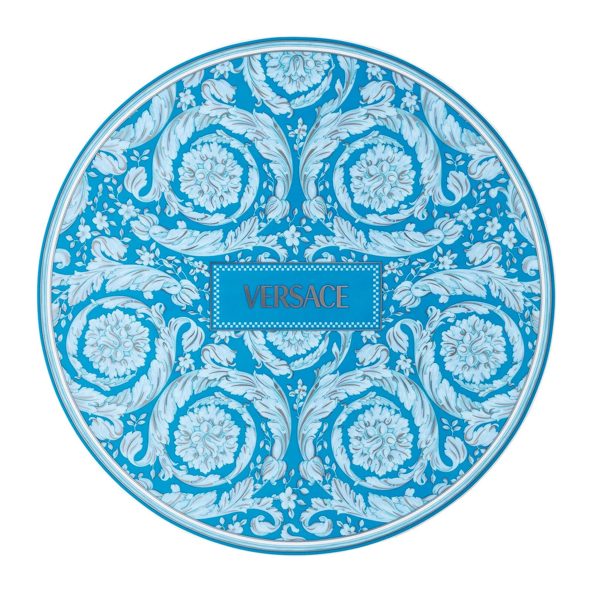 Piatto segnaposto Barocco Versace in porcellana azzurra 33 cm