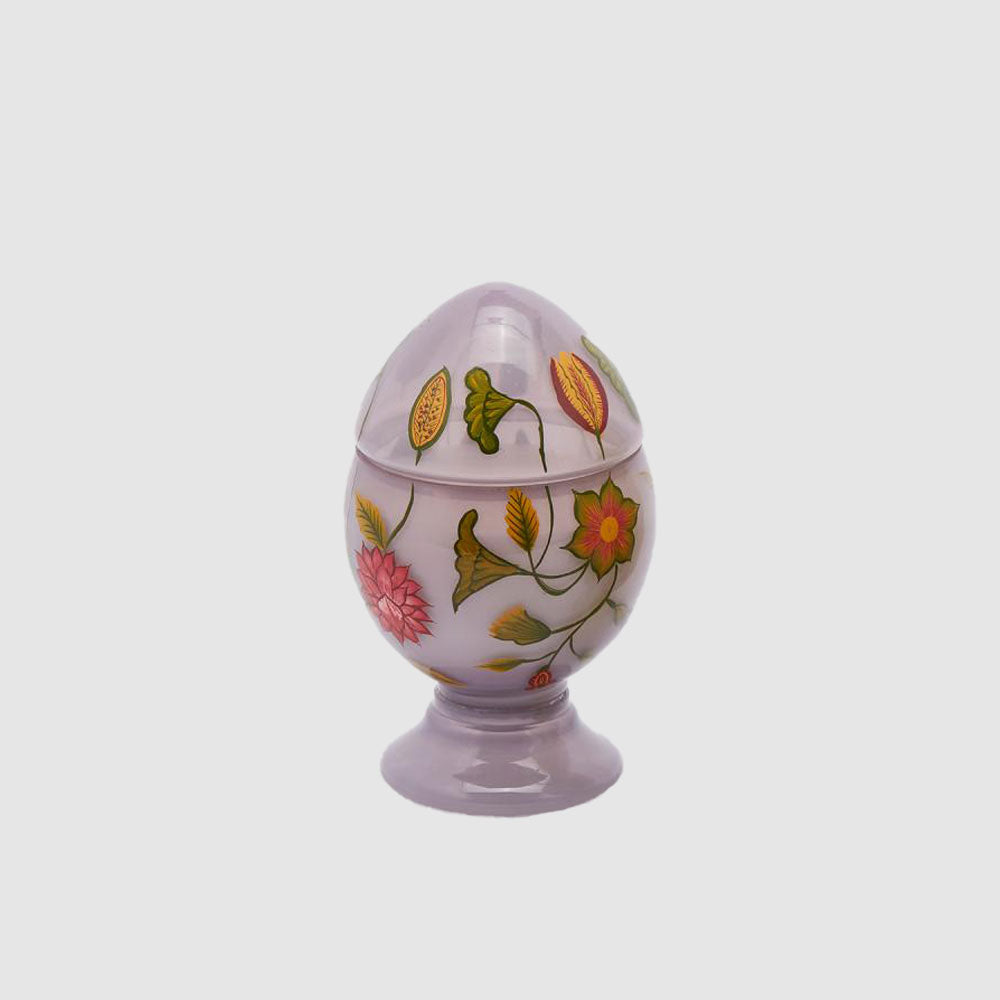 Candela uovo EDG in ceramica viola con decori floreali 17 cm