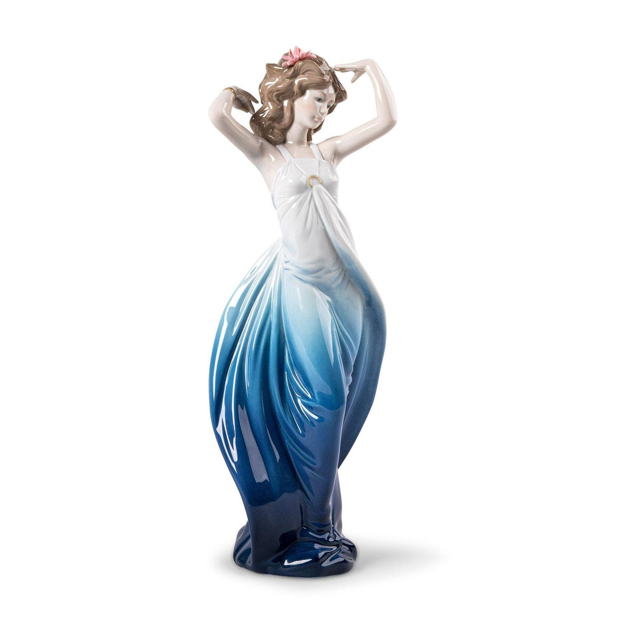 Scultura Spirito Etereo Lladrò in porcellana con abito sfumato blu 35x16 cm