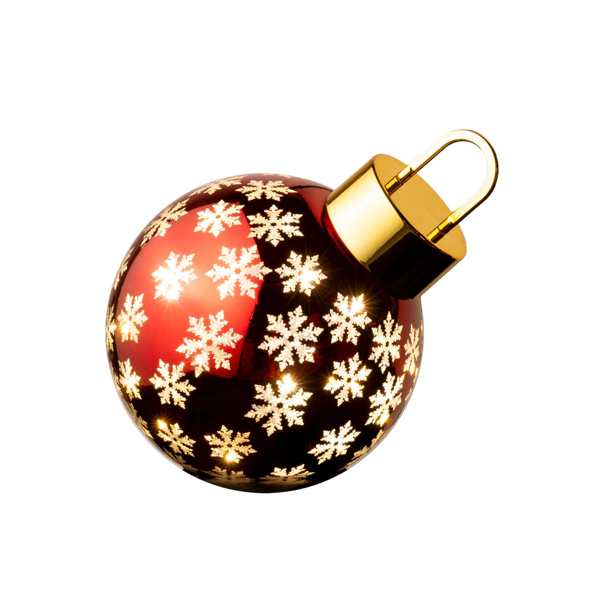 Sfera natalizia Noel in vetro rosso con LED e fiocchi di neve 25 cm