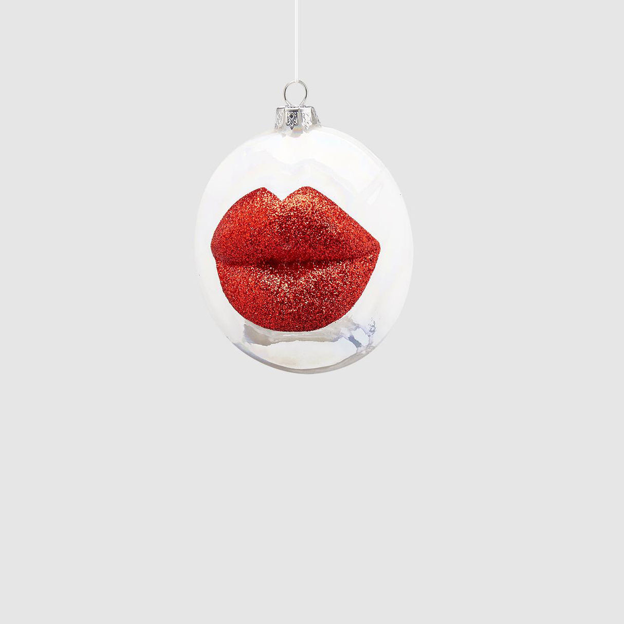 Pallina di Natale EDG in vetro bianco con decoro bocca rossa glitterata