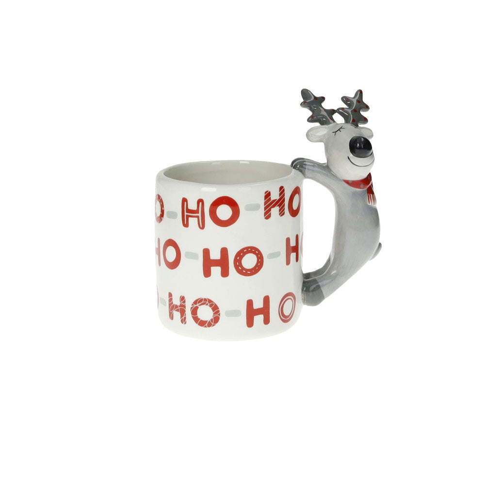 Tazza mug Brandani in ceramica con scritta Ho-Ho-Ho e manico a renna