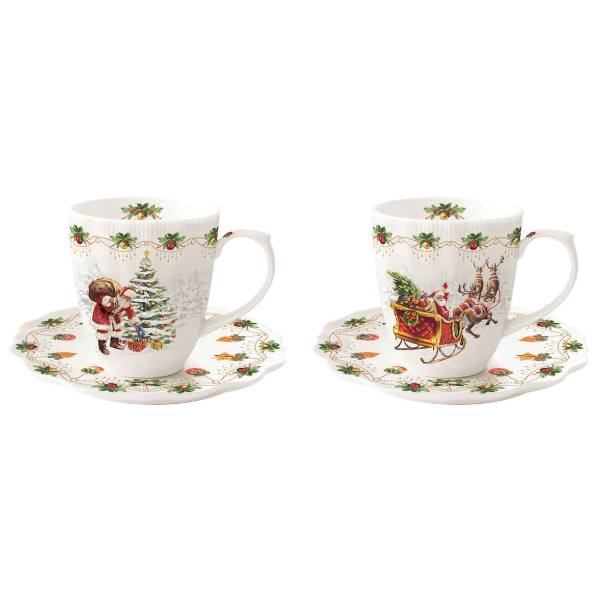 Set 2 tazzine caffè Easy Life in porcellana con decori natalizi 110 ml