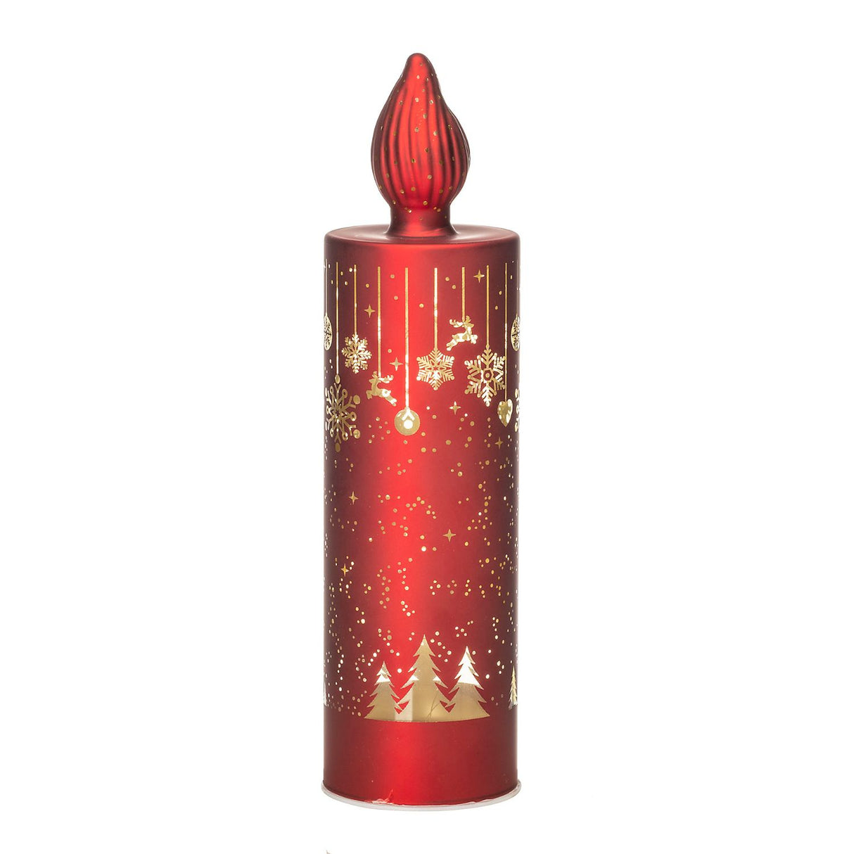 Candela LED Noel in vetro rosso decorazione natalizia 27 cm