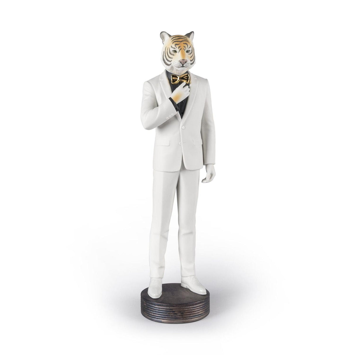 Statuetta Tigre Lladrò in porcellana opaca decorata oro 44x14 cm