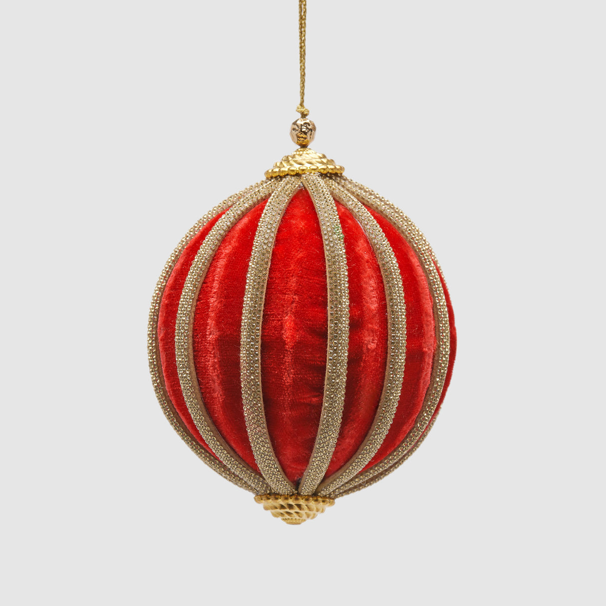 Pallina di Natale EDG in velluto a spicchi rosso e oro 10 cm