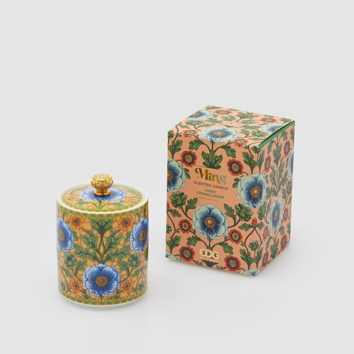Candela profumata Ming EDG in ceramica decorata 10x7 cm arancio dolce