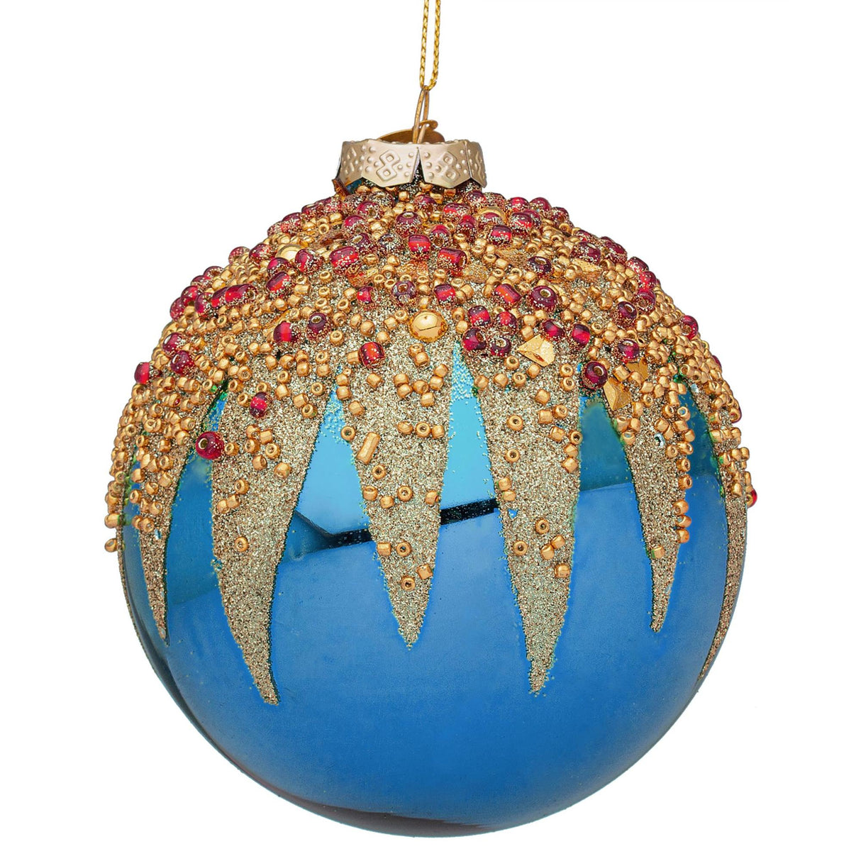 Pallina di Natale Bizzotto in vetro blu con decoro firework 10 cm