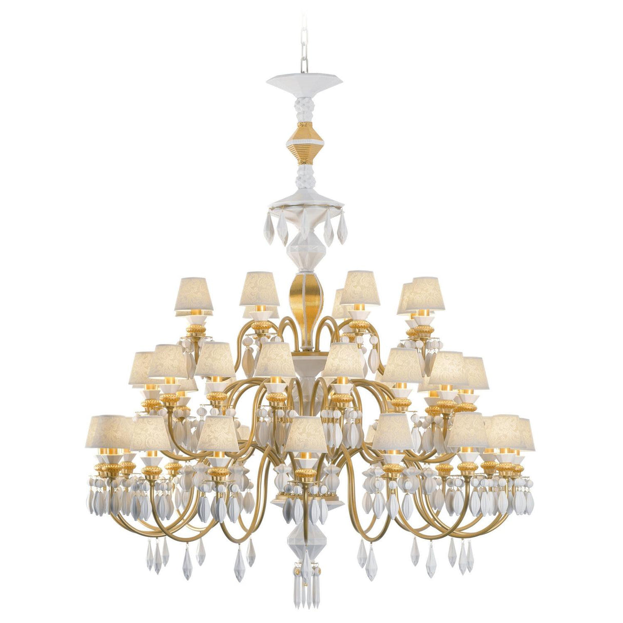 Lampadario Belle de Nuit Lladrò in porcellana 40 luci oro