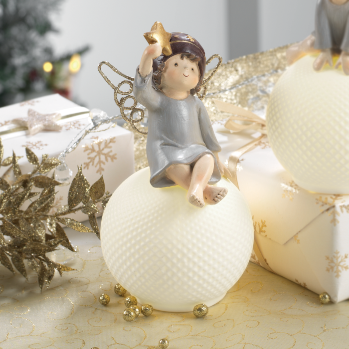 Angelo di Natale su sfera Mascagni Casa in poliresina 14 cm