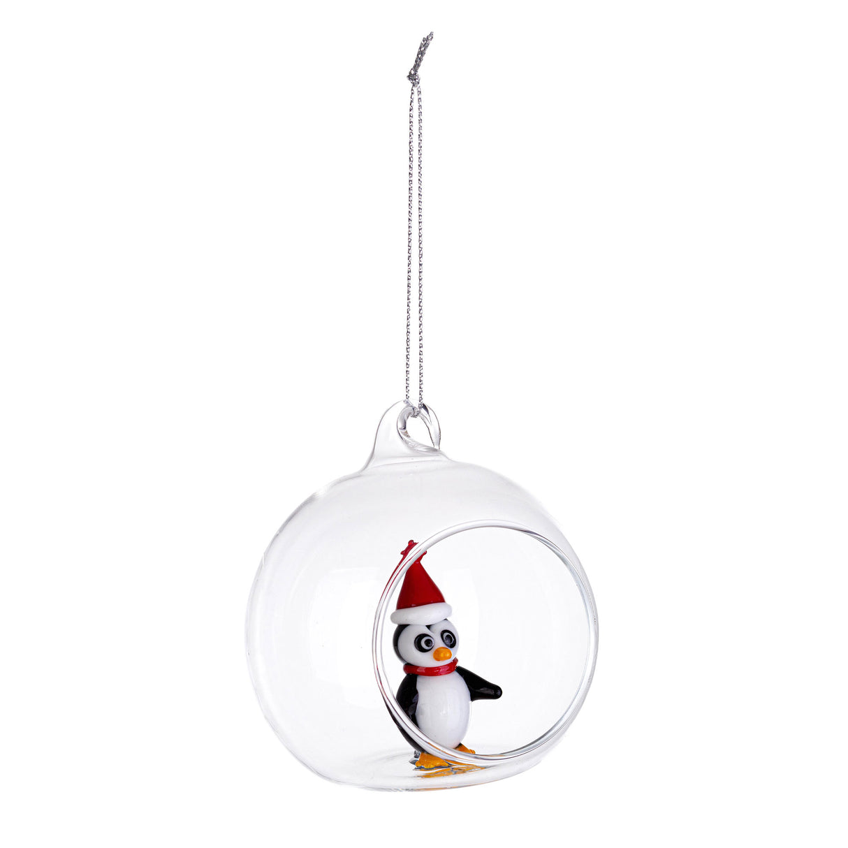 Sfera di Natale Zoey Bizzotto in vetro trasparente con pinguino 8 cm