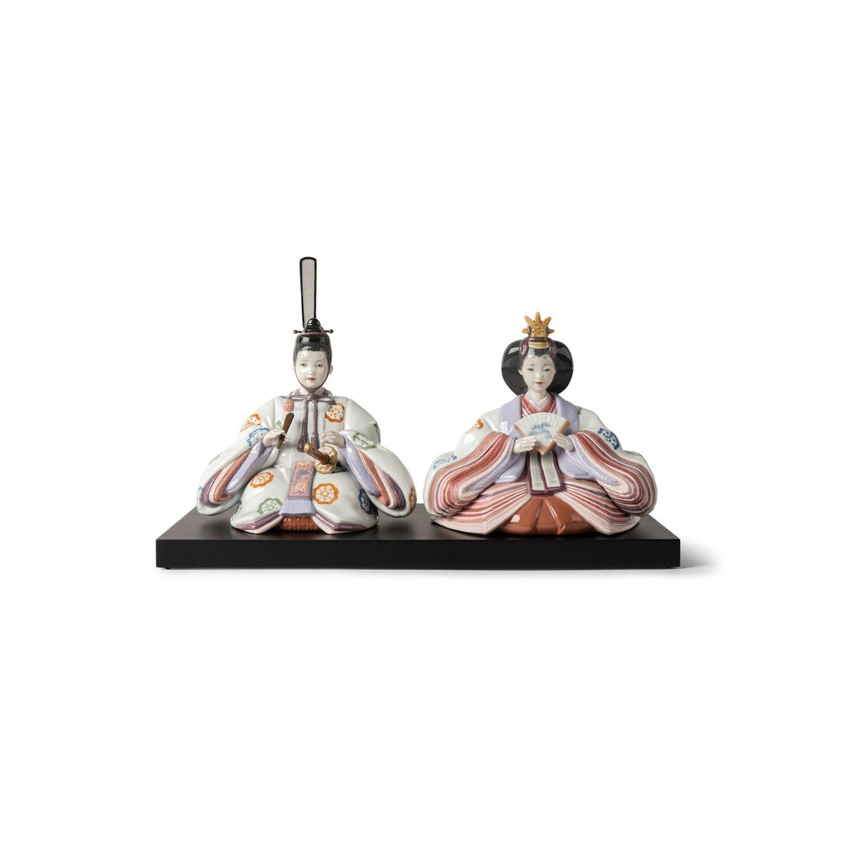 Coppia Hina Dolls Lladrò in porcellana con decoro floreale 26x41 cm