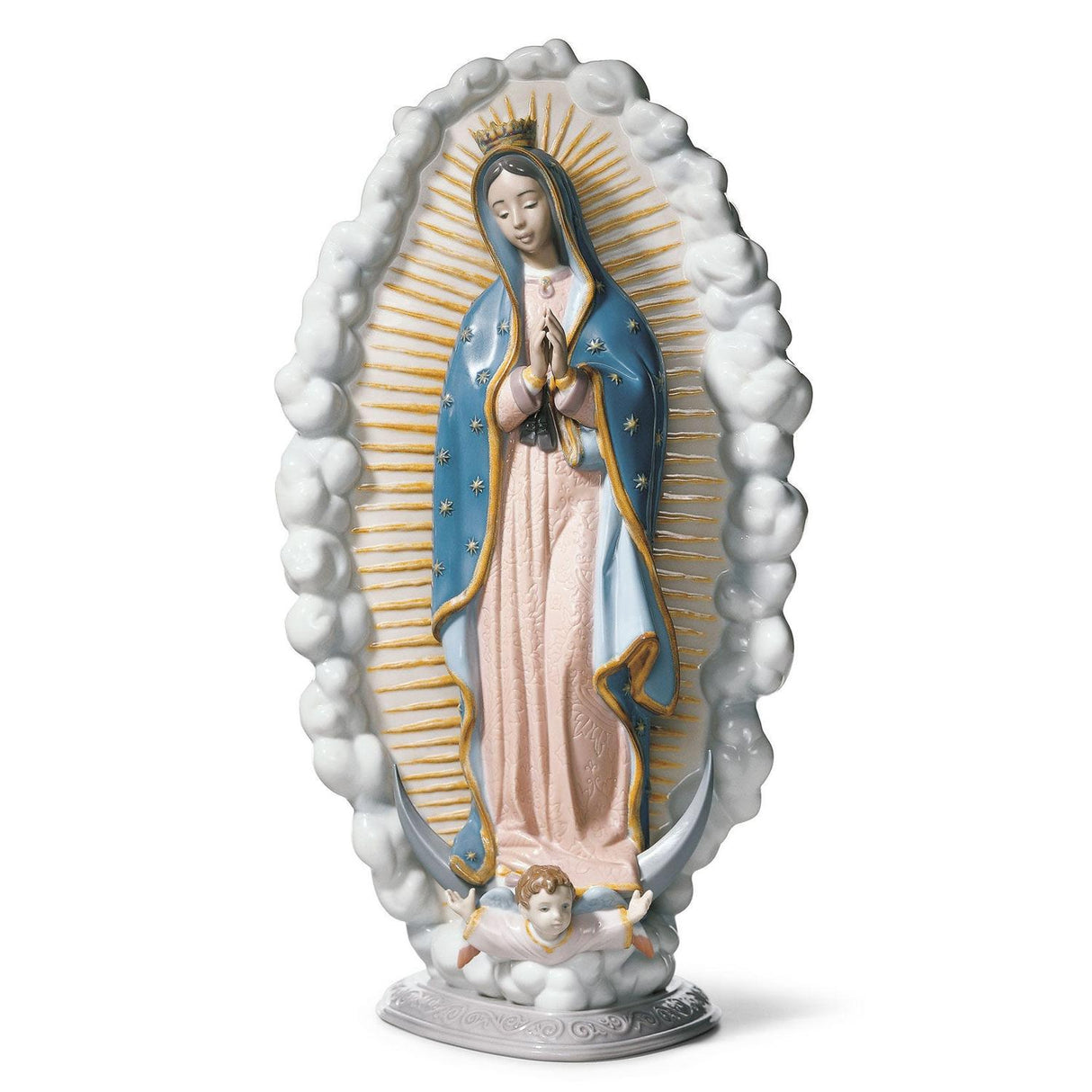 Statuina Madonna di Guadalupe Lladrò in porcellana con decori oro 45x23 cm