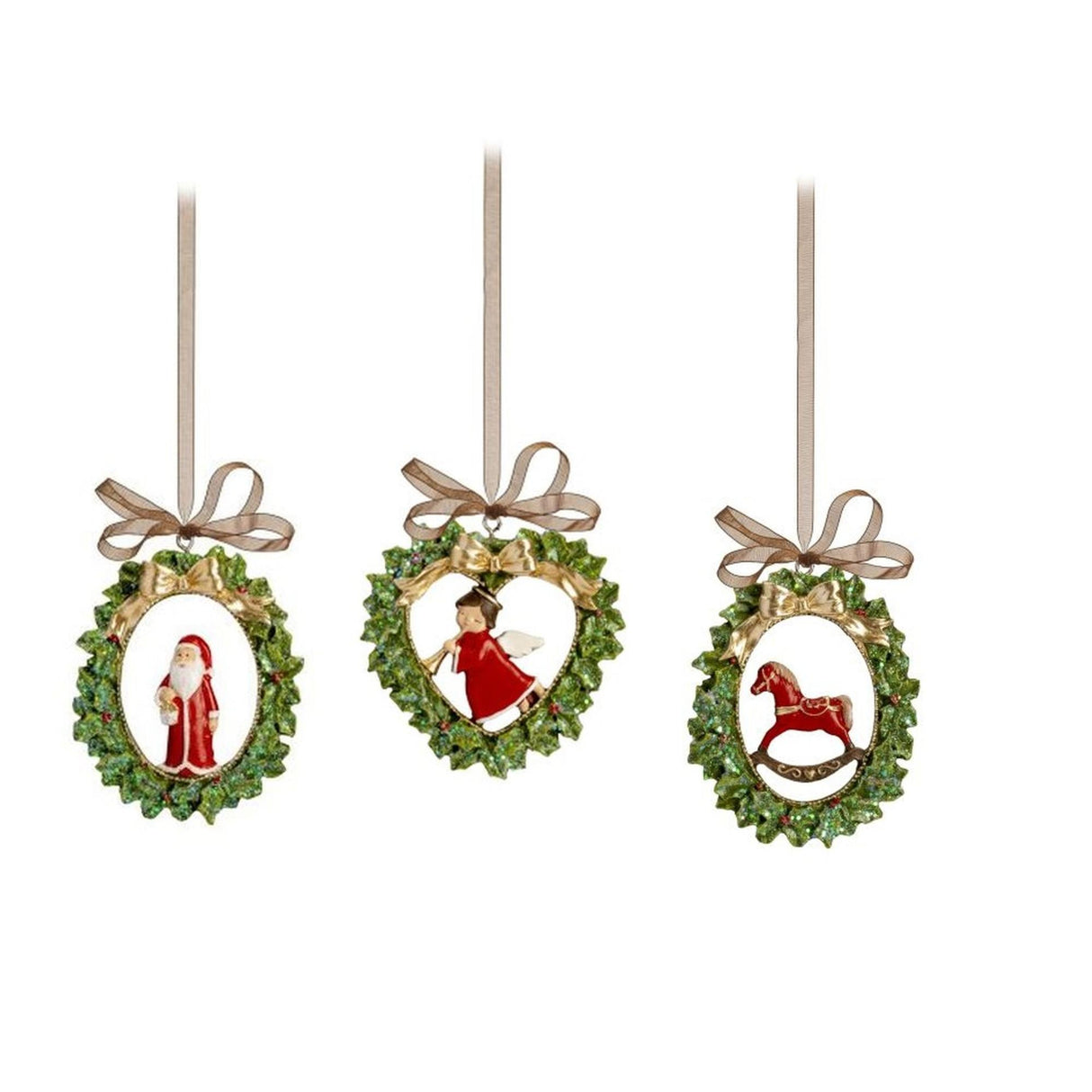 Set 3 pendagli ghirlanda Noel in resina decorazioni natalizie 9 cm