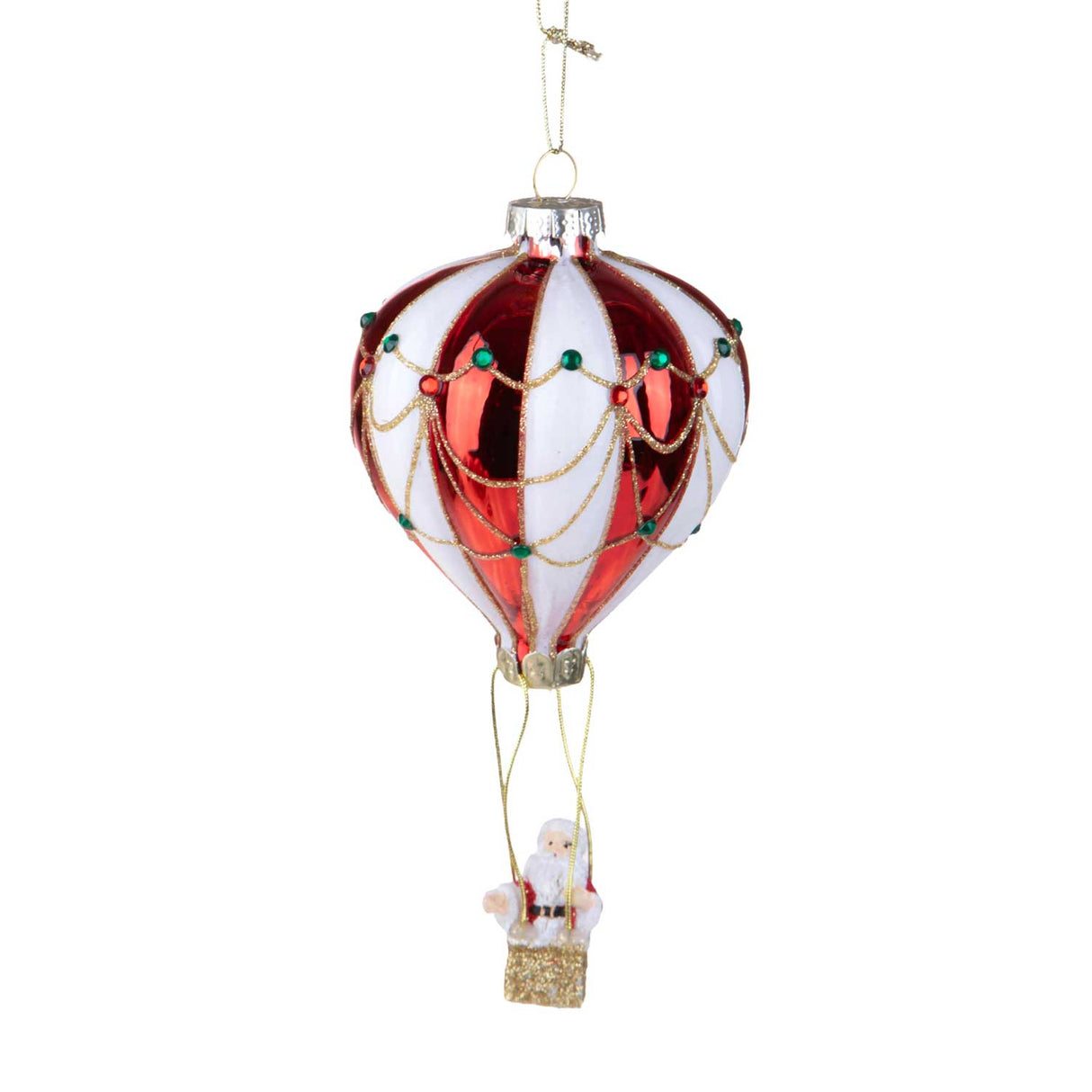 Decorazione Babbo Natale su mongolfiera Bianchi Dino in vetro 10 cm