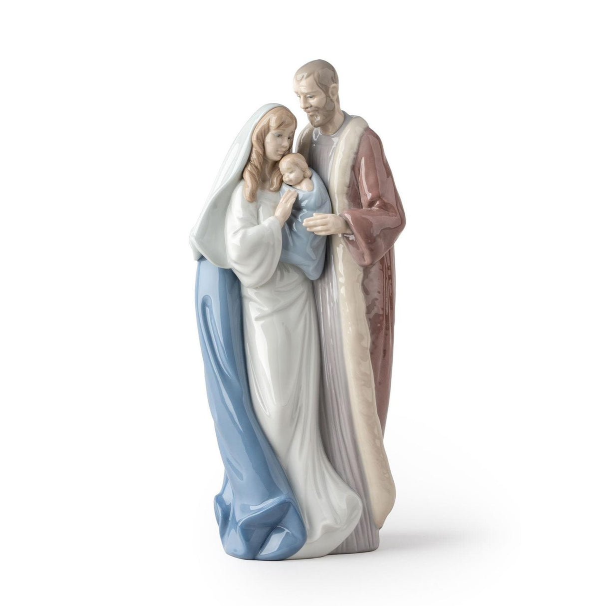 Statuina Sacra Famiglia Lladrò in porcellana lucida decorata 33x15 cm