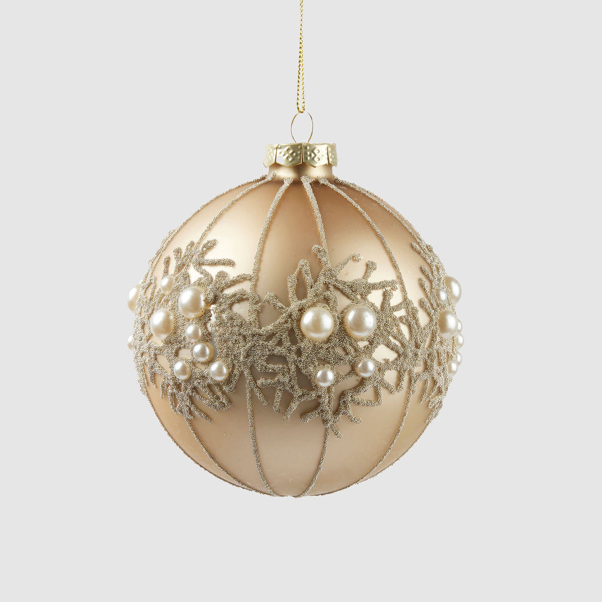 Pallina per albero di Natale EDG in vetro color champagne con perle 10 cm