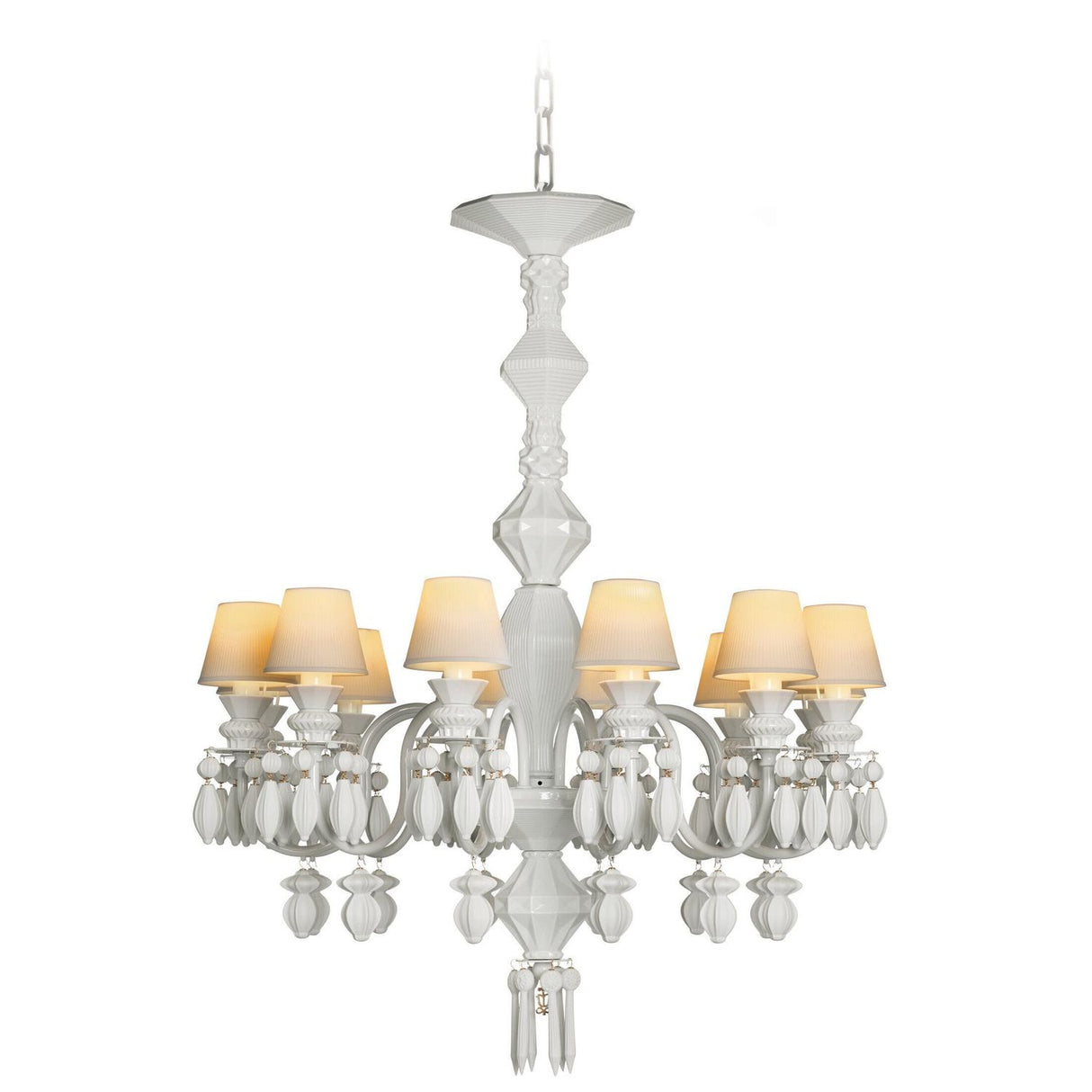 Lampadario Belle de Nuit Lladrò in porcellana bianca 12 luci
