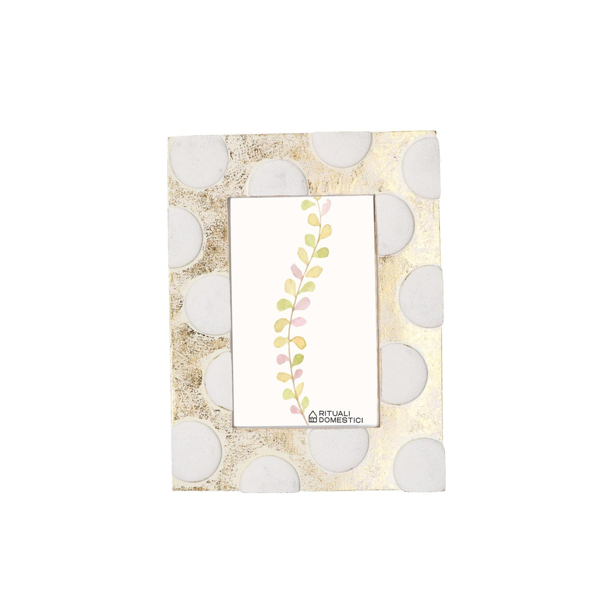 Portafoto TiGuardo Rituali Domestici in resina oro con pois bianchi 13x18 cm