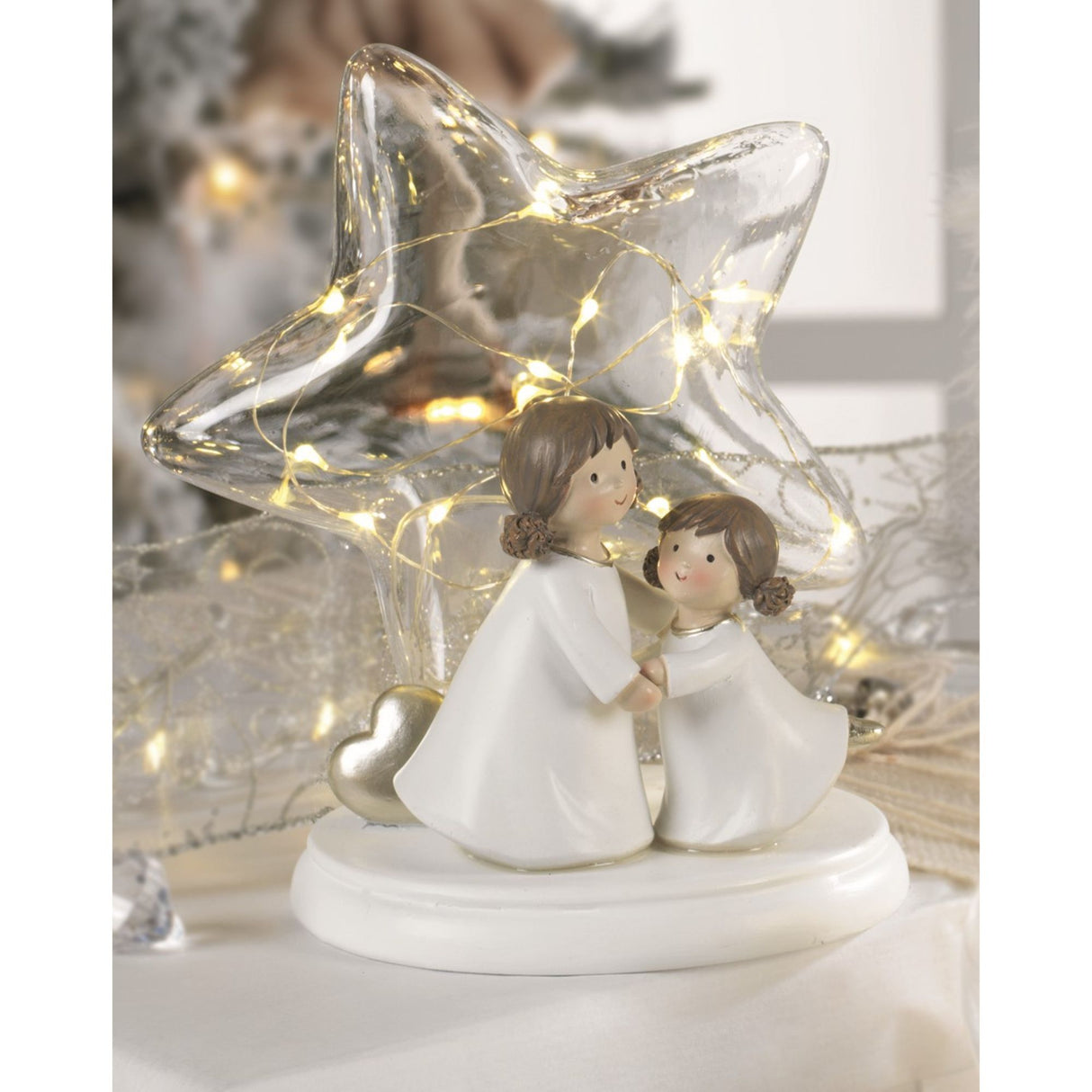 Decorazione bimbe con stella Mascagni in resina con luci LED 17 cm