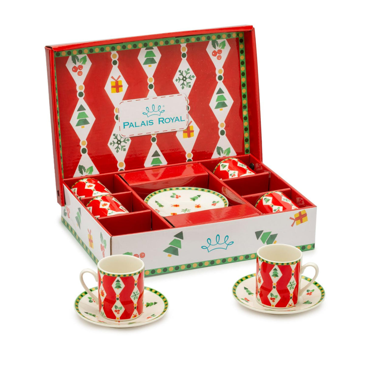 Set 6 tazzine caffè Palais Royal in porcellana con decori natalizi 100ml
