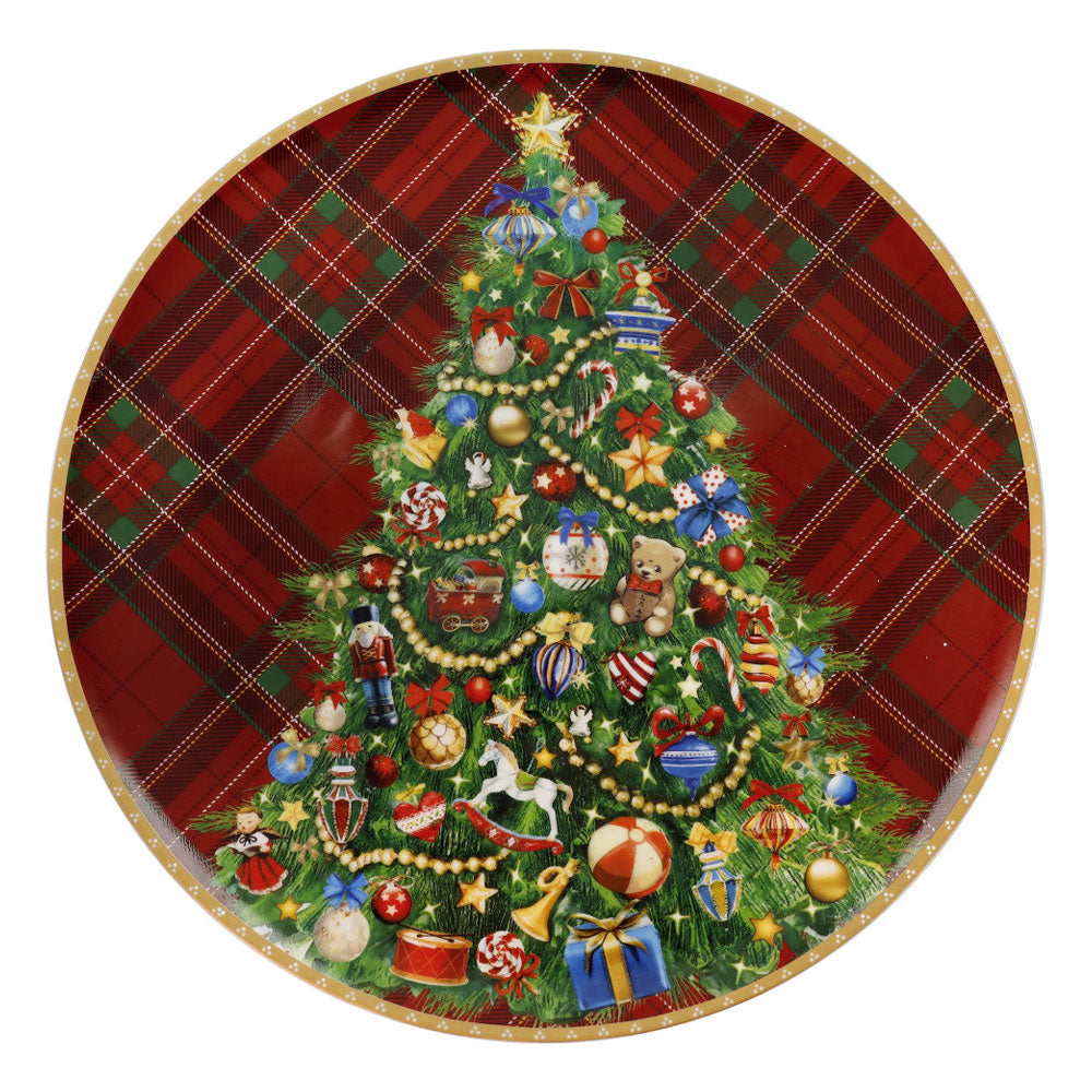 Piatto da portata Christmas Tartan Brandani in porcellana decorata 30 cm