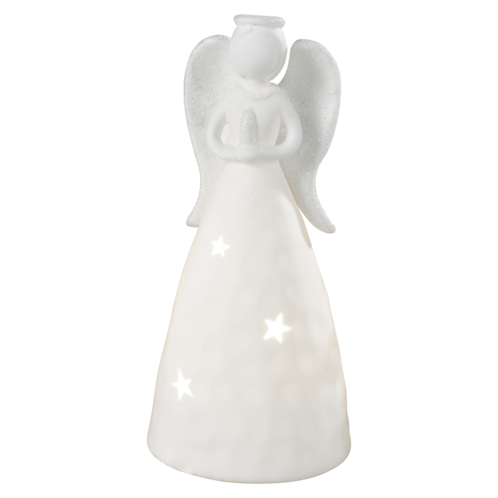 Angelo di Natale LED Mascagni Casa in ceramica bianca 24 cm