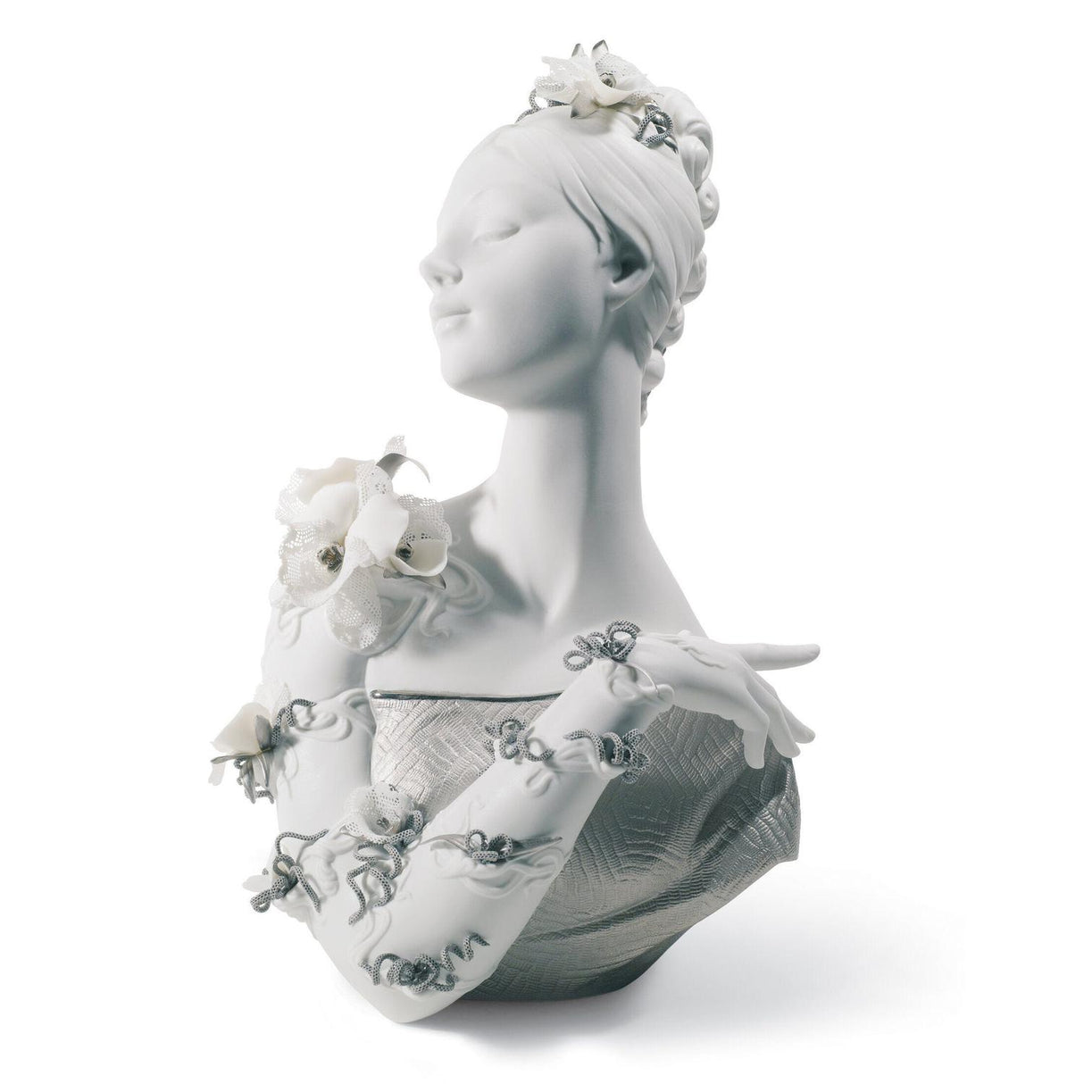Busto My Fair Lady Lladrò in porcellana bianca e dettagli argento 36x23 cm