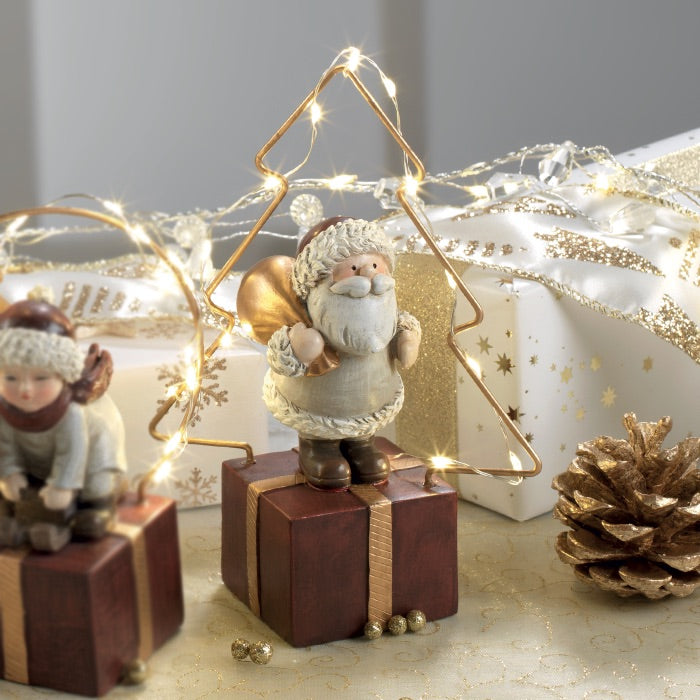 Babbo Natale con abete LED Mascagni Casa in resina e ferro 16 cm