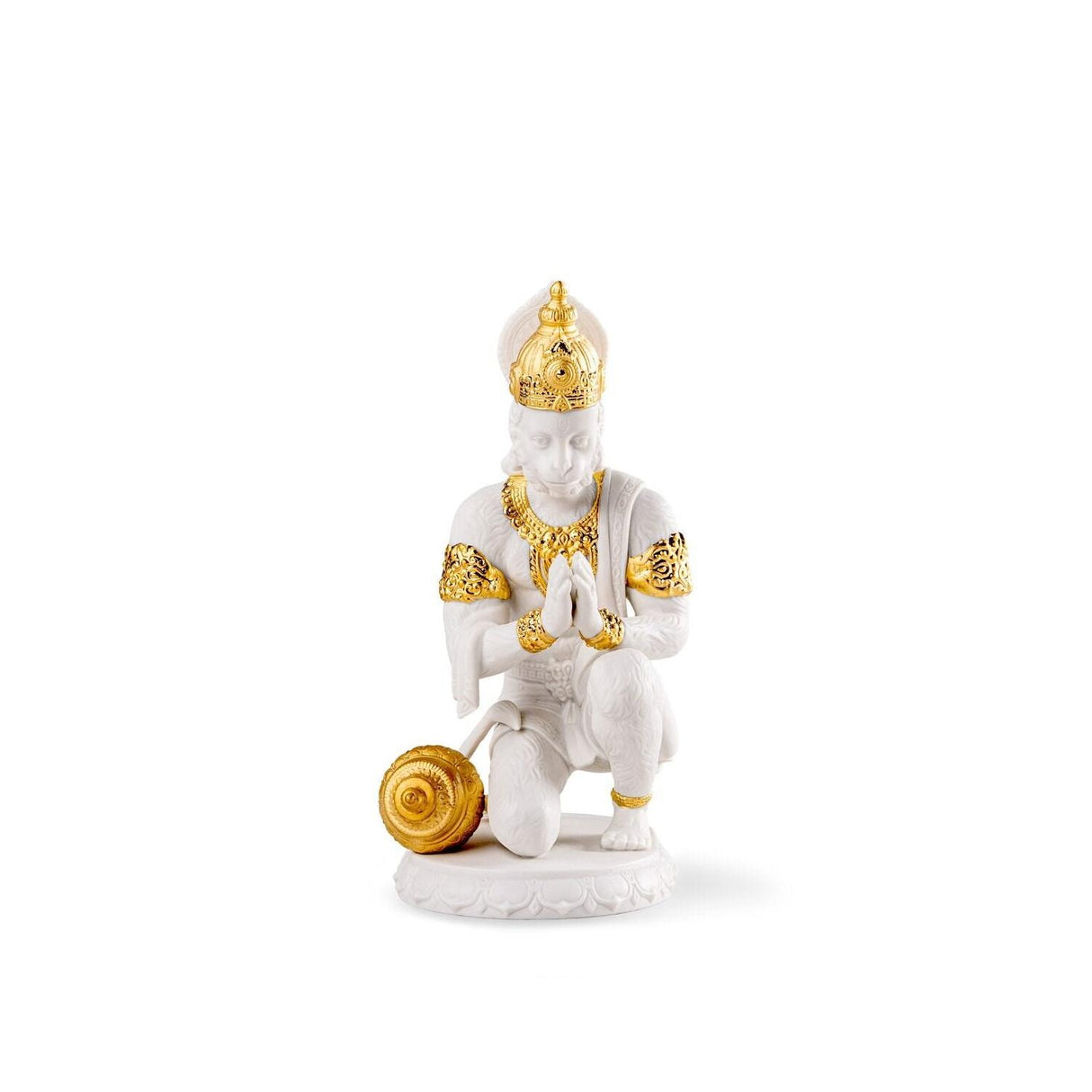Scultura Hanuman Lladrò in porcellana bianca con dettagli oro 19x10 cm