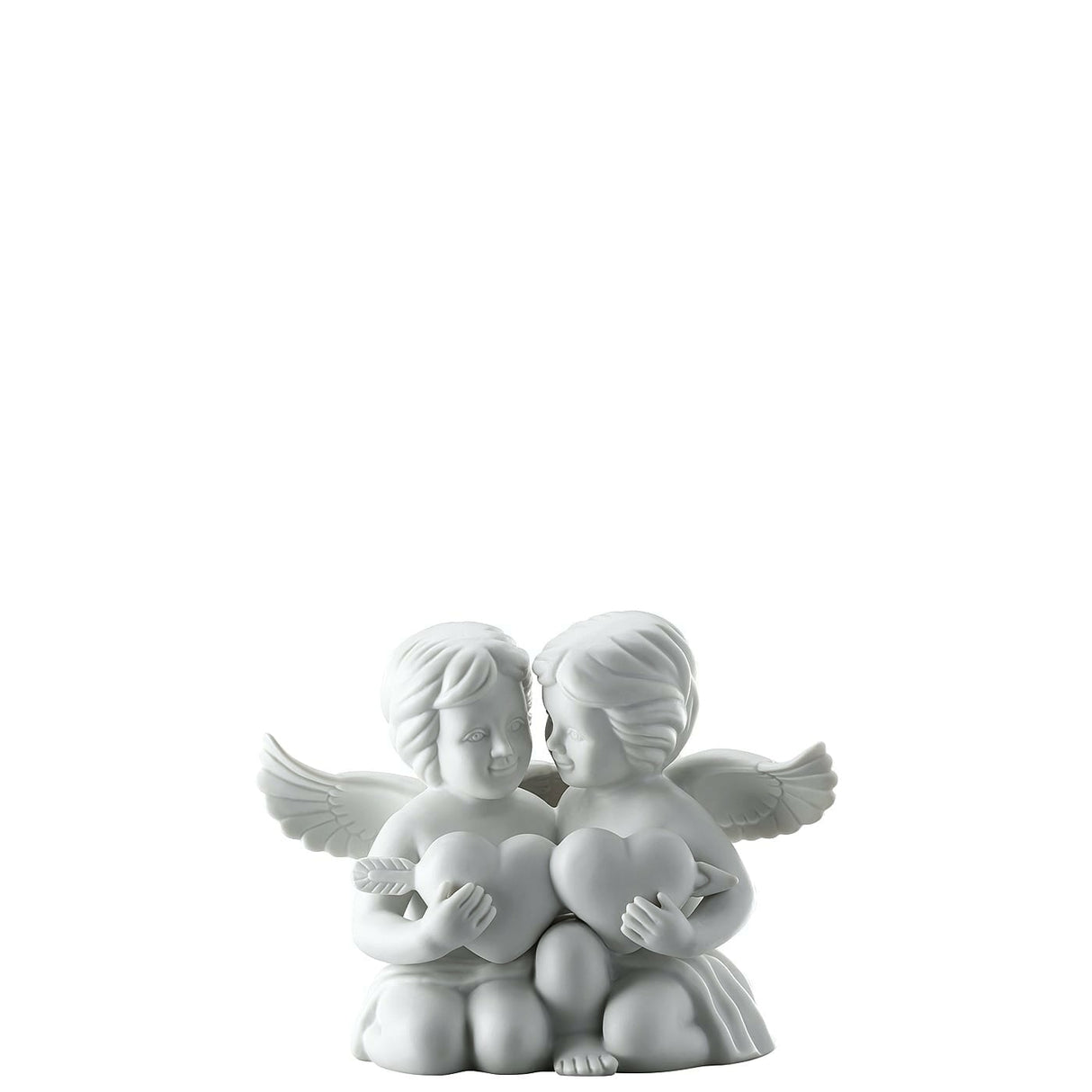 Coppia Angeli con Cuore Rosenthal in porcellana bianca opaca 20x12 cm