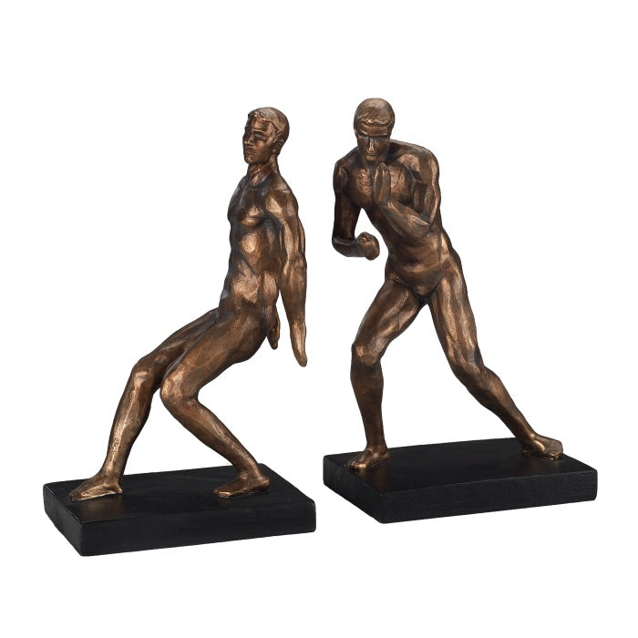Coppia fermalibri Mascagni uomini in resina finitura bronzo 27 cm